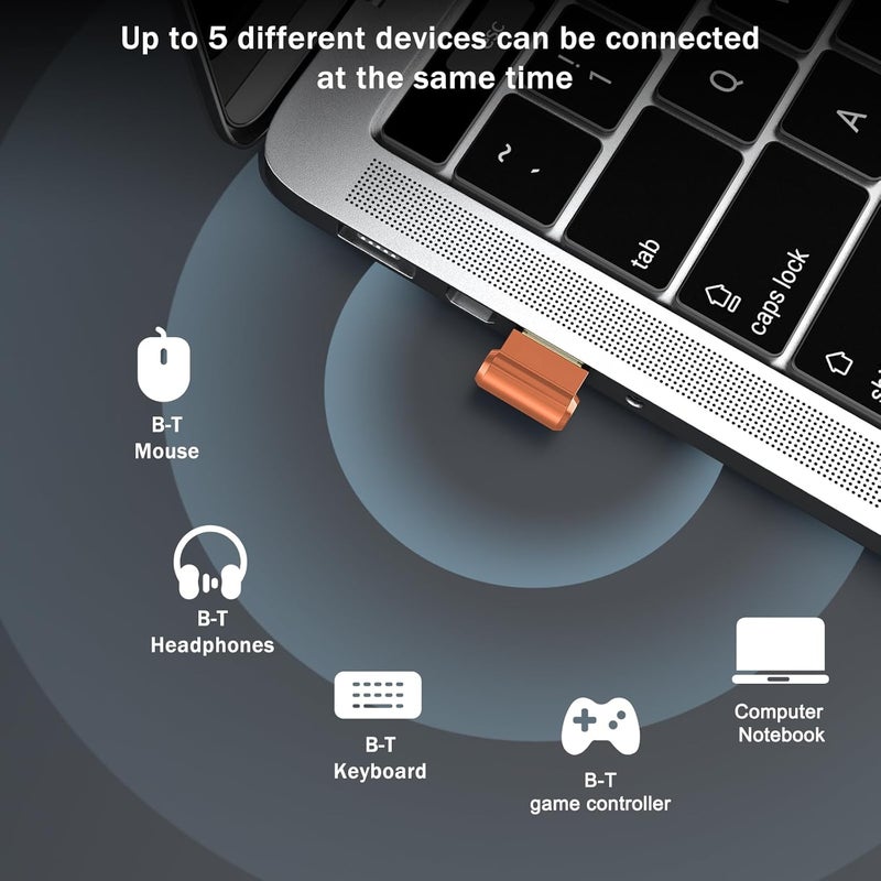 TECHKEY Bluetooth Adapter for Desktop PC, Plug & Play 5.3 USB Mini EDR Dongle Receiver & Transmitter for Laptop Computer Compatible with Headphones Keyboard Mouse Only Windows 11/10/8.1 (Orange) - Image 2